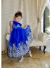 Satin Tulle Gold Lace Trim Tea Length Flower Girl Dress